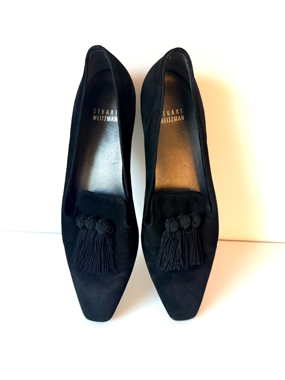 Stuart Weitzman Tasstrio Suede Black Square Tassel Loafer Slip On Whimsical - Picture 13 of 15